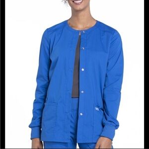 Elle Snap Front Warm Up Scrubs Jacket Blue Size Small